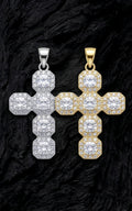 Iced Cushion-Cut Cross Pendant