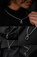 GREEN EMERALD PENDANT WITH ROPE CHAIN