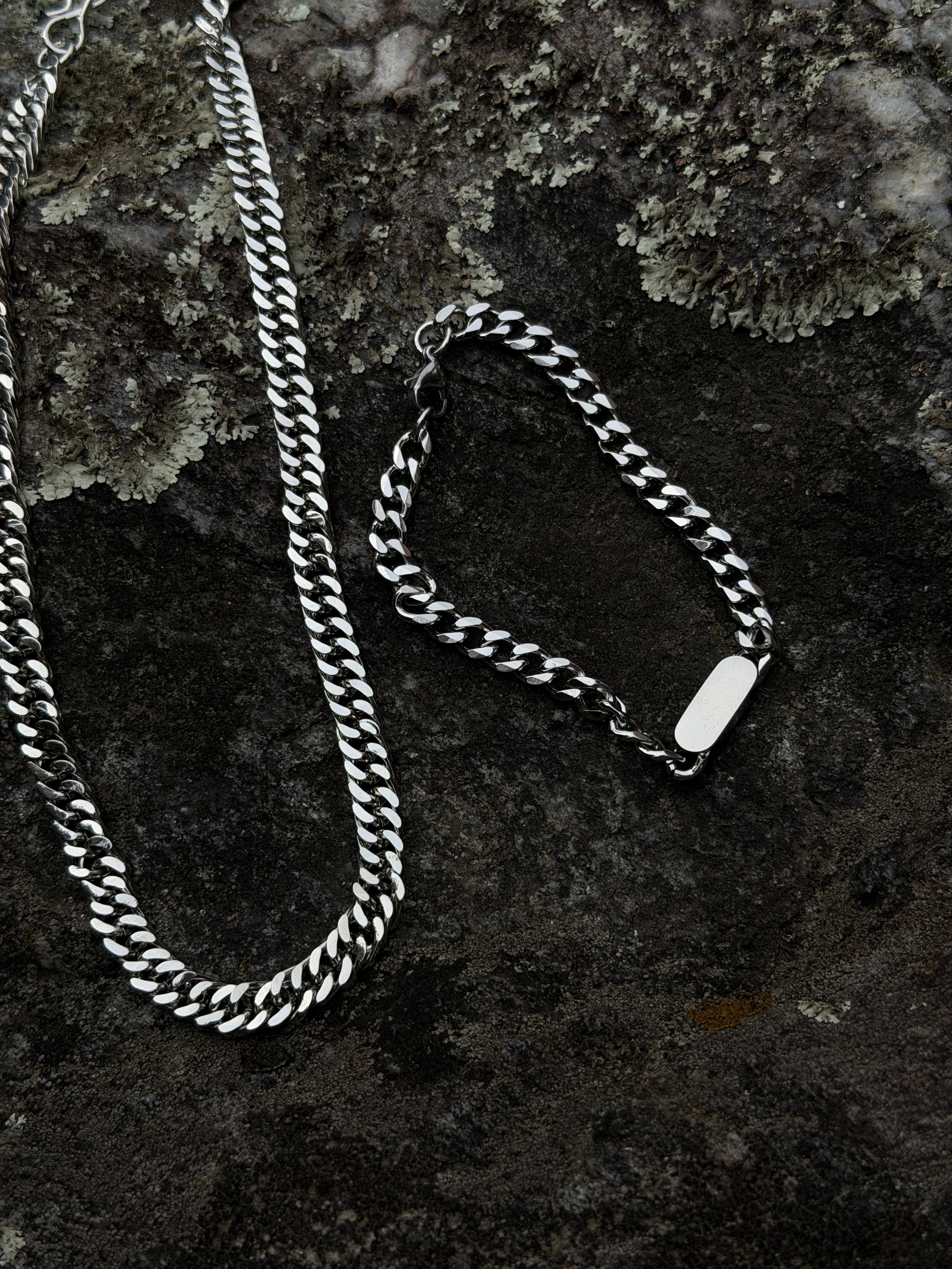 STAINLESS STEEL NIOR TITAN LINK BRACELET AND LINK CHAIN COMBO