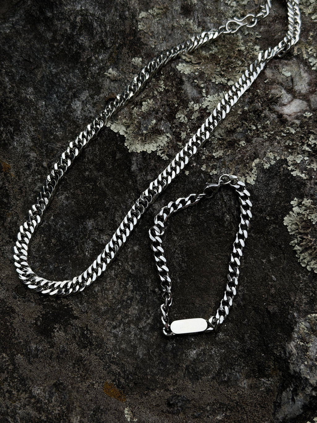 STAINLESS STEEL NIOR TITAN LINK BRACELET AND LINK CHAIN COMBO
